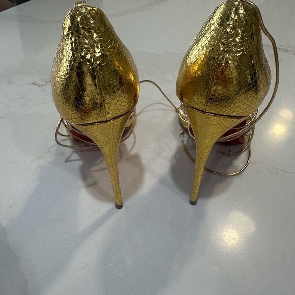 Christian Louboutin Gold Strappy Heels with Crystal Detailing - Picture 7 of 13